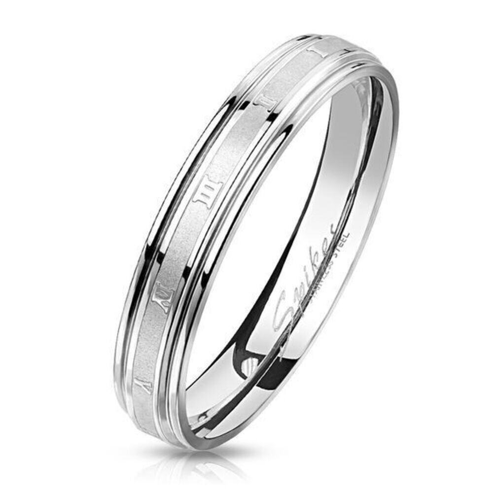 Brushed‎ Center with Roman Numerals Stainless Steel Ring Size 5